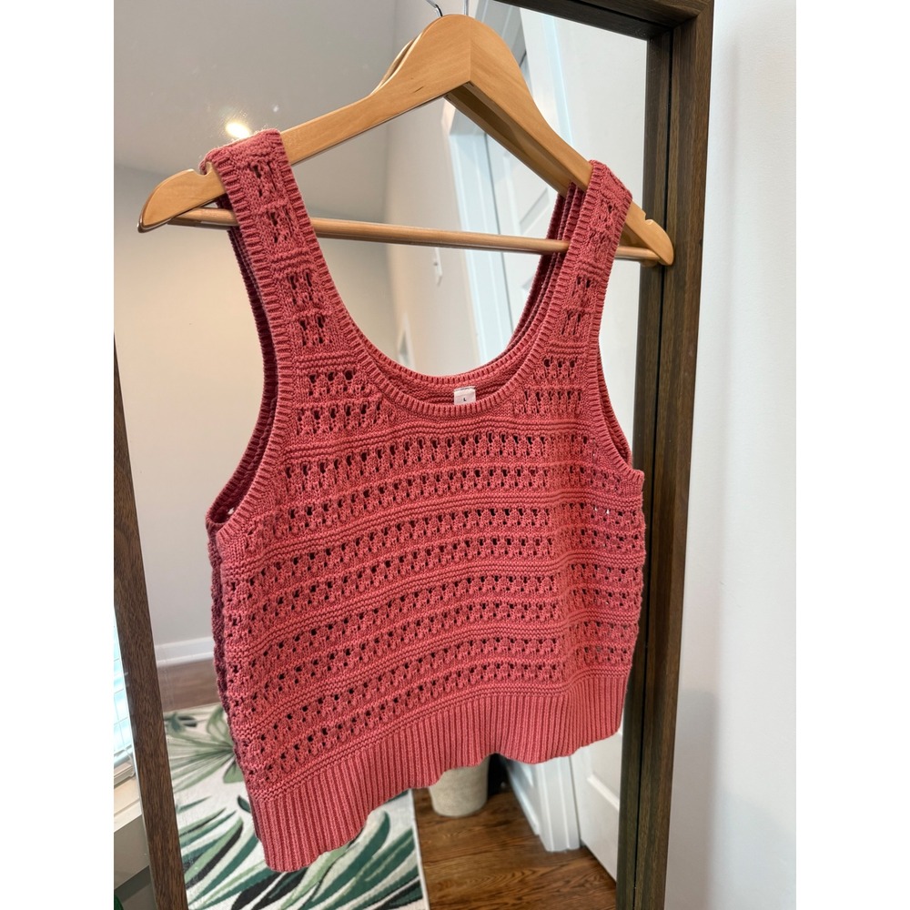Old Navy Crochet Knit Tank Top Sleeveless Women's Top terra-cotta Coral Cute